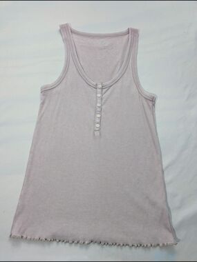 aerie Light Gray Ribbed Henley Tank Top Ruffle Hem
